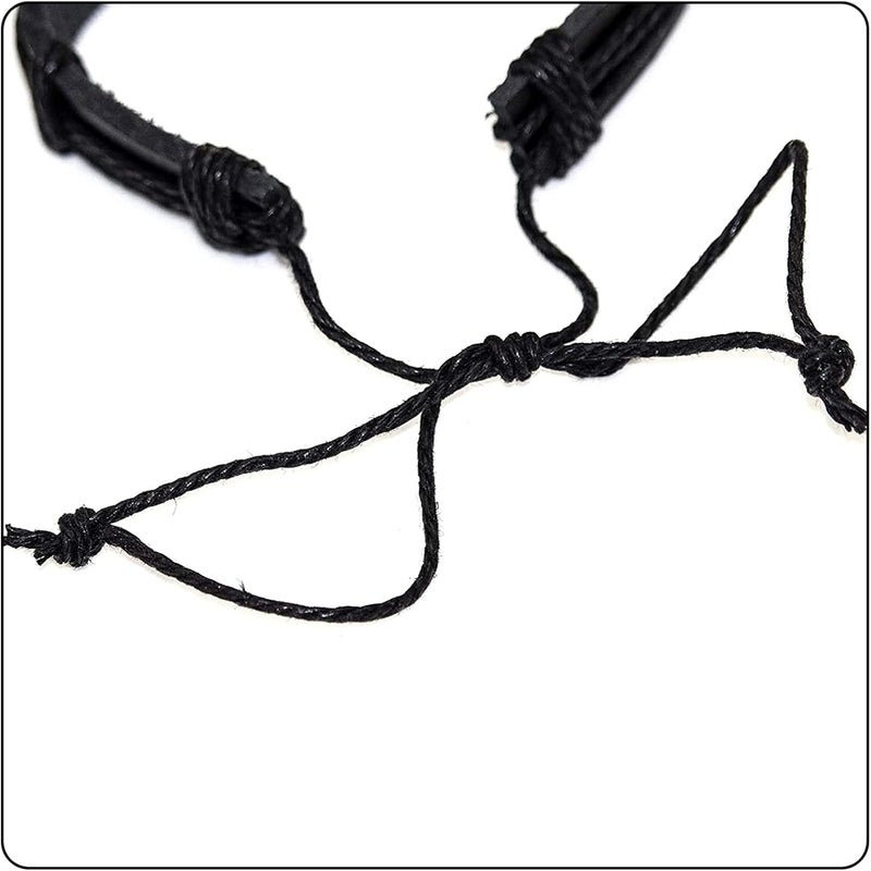 Fusamk Fashion Cross Tag Bangle Adjustable Leather Cuff Wristband Drawstring Rope Bracelet - Image 5